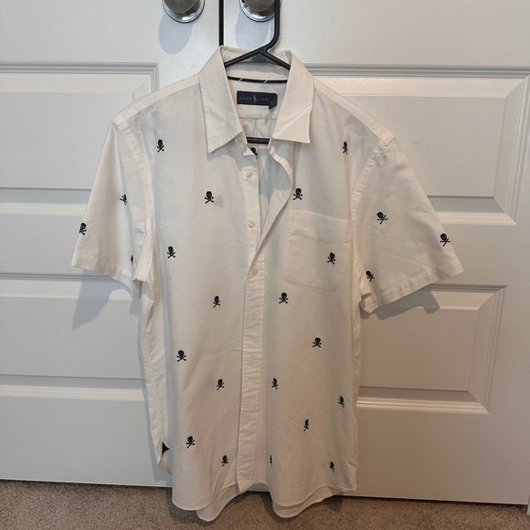 Ralph Lauren White Shirt with Black Skull Pattern - Picture 1 of 14